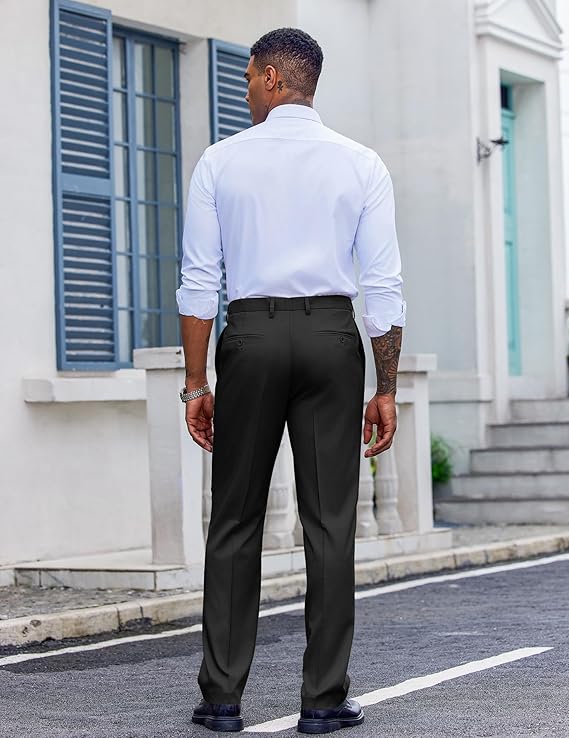 COOFANDY Men's Classic Fit Dress Pants Flat Front Straight Casual Pant Expandable Waist Suit Pant