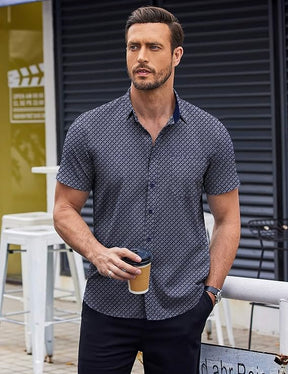 COOFANDY Short Sleeve Button Down Shirts Dress Shirts Casual Polka Dot Print
