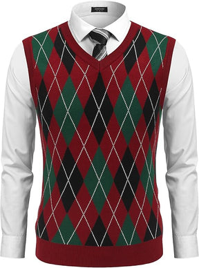 COOFANDY Men's Sleeveless V Neck Pullover Sweater Slim Fit Casual Argyle Sweater Vest
