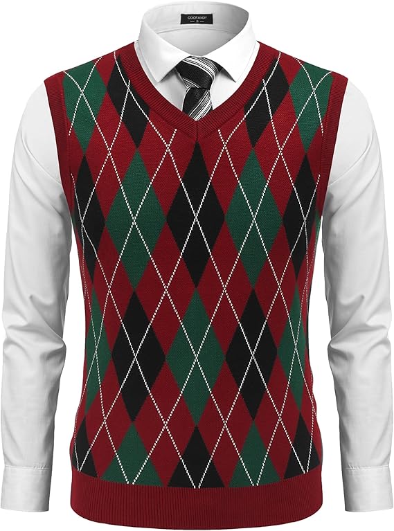 COOFANDY Men's Sleeveless V Neck Pullover Sweater Slim Fit Casual Argyle Sweater Vest