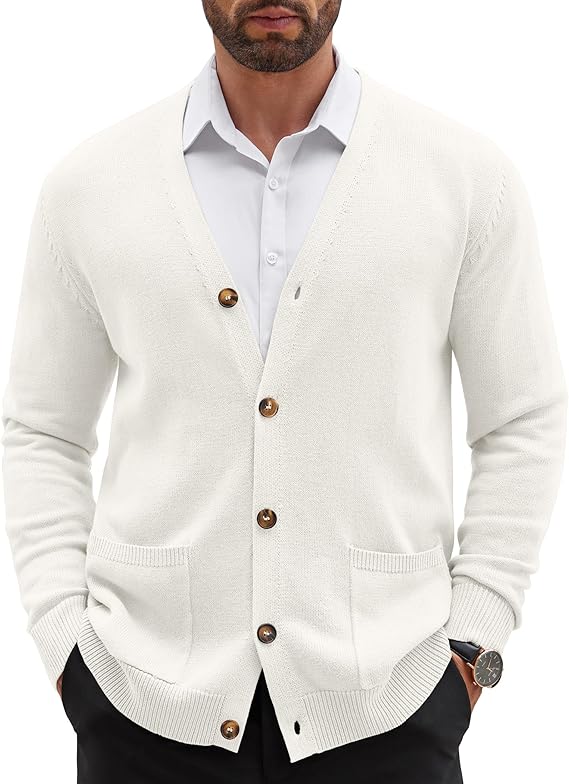 COOFANDY Men's Cardigan Sweater Long Sleeve Casual V Neck Button Down Knitted Sweater with Pockets
