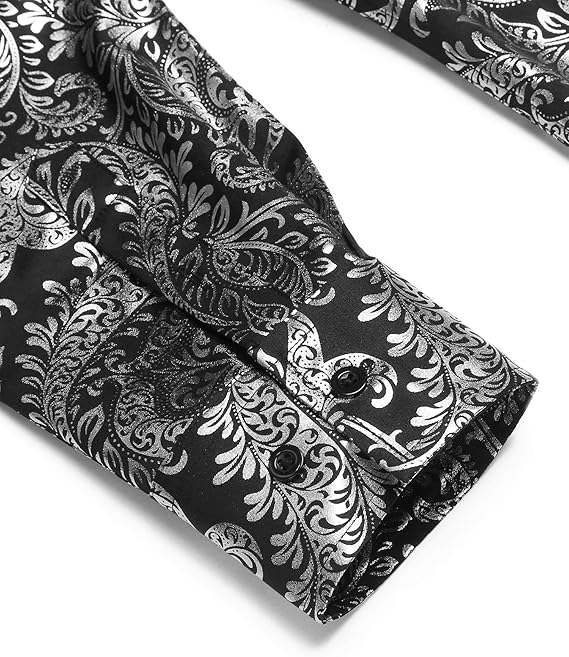 COOFANDY Men's Paisley Shirt Luxury Disco Long Sleeve Button Down Dress Shirts