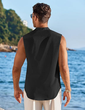 COOFANDY Men's Summer Beach Tank Tops Sleeveless Button Up Shirt Casual Textured Tank Shirts