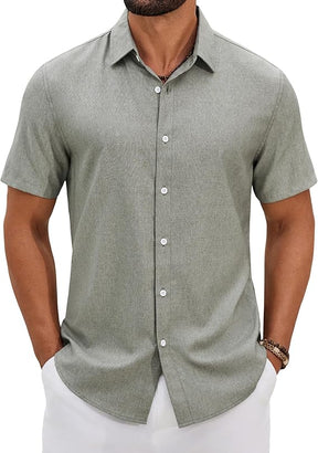 COOFANDY Mens Button Down Shirt Short Sleeve Casual Linen Shirts Summer Beach Wedding Shirts