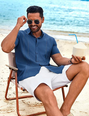 COOFANDY Cuban Guayabera Shirt Short Sleeve Button Down Shirts