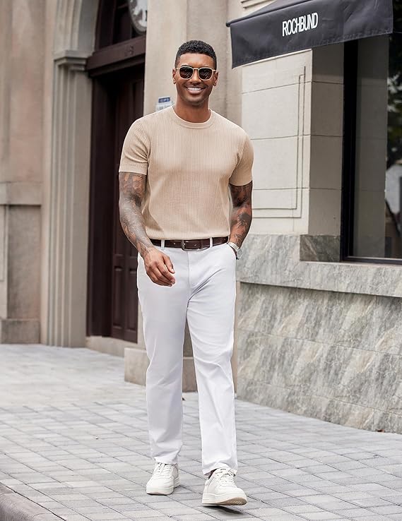 COOFANDY Men's T-Shirts Short Sleeve Knit Shirts Casual Crewneck Ribbed Dress Tee Shirt