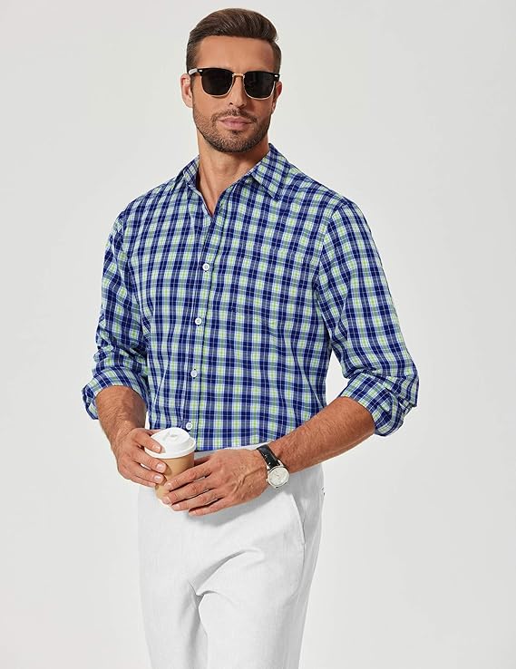 COOFANDY Men's Plaid Button Down Shirt Cotton Long Sleeves Dress Shirt Wrinkle Free Casual Gingham Shirt