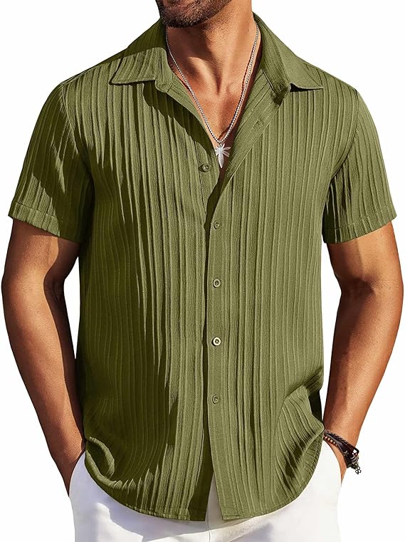 COOFANDY Men's Casual Button Down Shirts Short Sleeve Textured Summer Beach Shirts