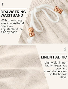 COOFANDY Mens Linen Shorts Casual Drawstring Elastic Waist Lightweight Summer Vacation Beach Shorts