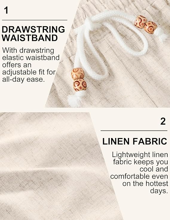 COOFANDY Mens Linen Shorts Casual Drawstring Elastic Waist Lightweight Summer Vacation Beach Shorts