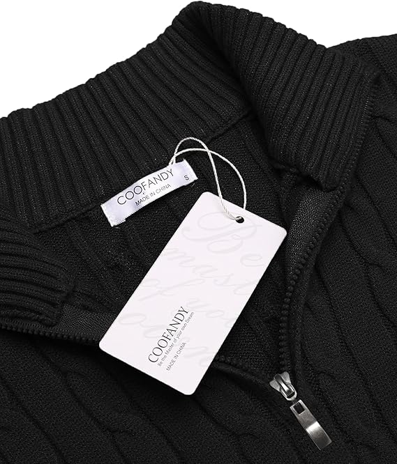 COOFANDY Men's Quarter Zip Sweater Slim Fit Casual Knitted Turtleneck Pullover Mock Neck Polo Sweater