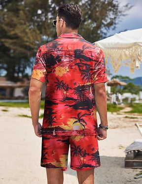 COOFANDY Men's Hawaiian Matching Shirt and Shorts Set Summer Beach 2 Piece Outfits Short Sleeve Cuban Shirts and Shorts