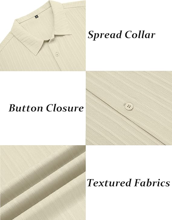COOFANDY Men's Short Sleeve Casual Button Down Shirts Textured Summer Beach Shirt