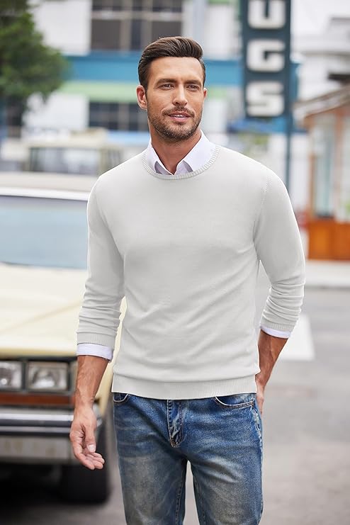 COOFANDY Men's Dress Crew Neck Sweater Lightweight Sweatshirts Knitted Pullover Casual Fashion Long Sleeve Sweater