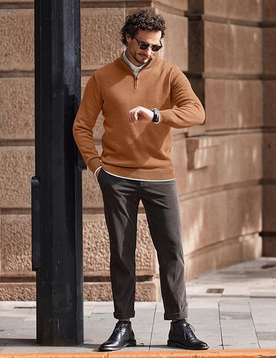 COOFANDY Men's Quarter Zip Up Pullover Slim Fit Lightweight Mock Neck Long Sleeve Sweaters