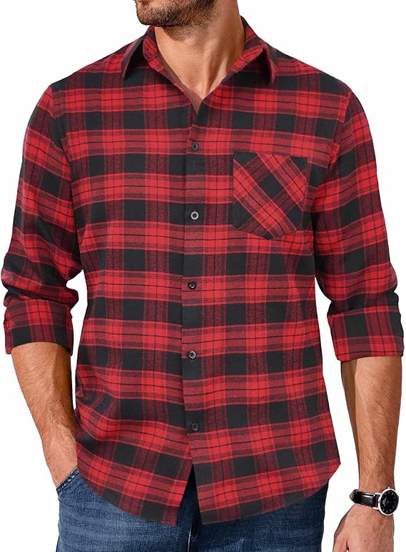 COOFANDY Men's Flannel Shirts Long Sleeve Button Down Plaid Shirt Lightweight Shirt