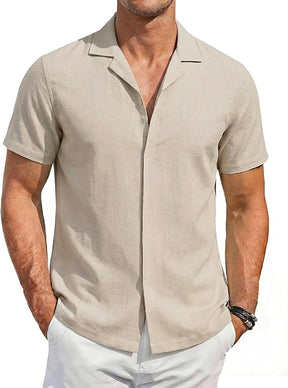 COOFANDY Men's Cotton Shirts Short Sleeve Button Down Shirts Casual Beach Summer Cuban Collar Shirt