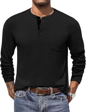 COOFANDY Men Long Sleeve Henley T-Shirs Casual Basic Lightweight Fashion Shirts Soild Tees with Pockets