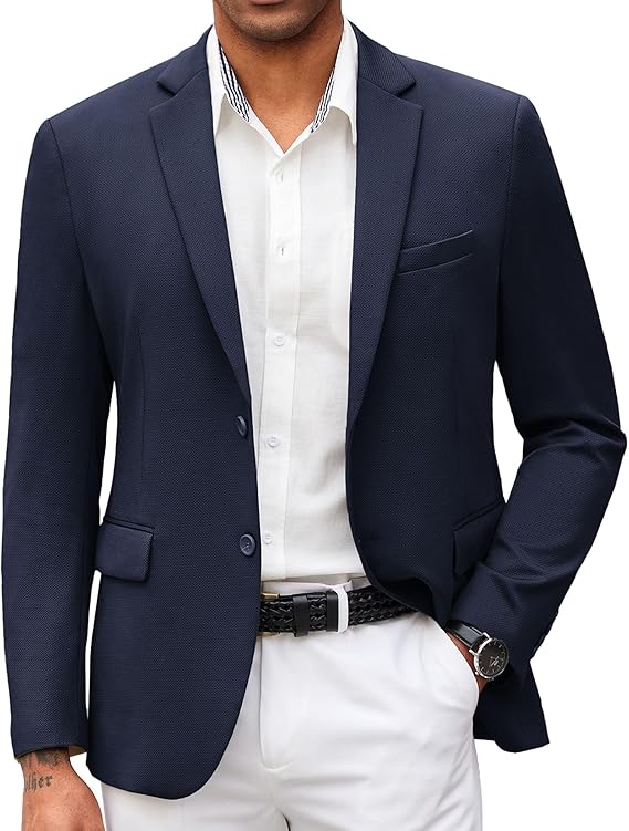 COOFANDY Men's V-Neck Slim Fit Blazer with Button Pockets