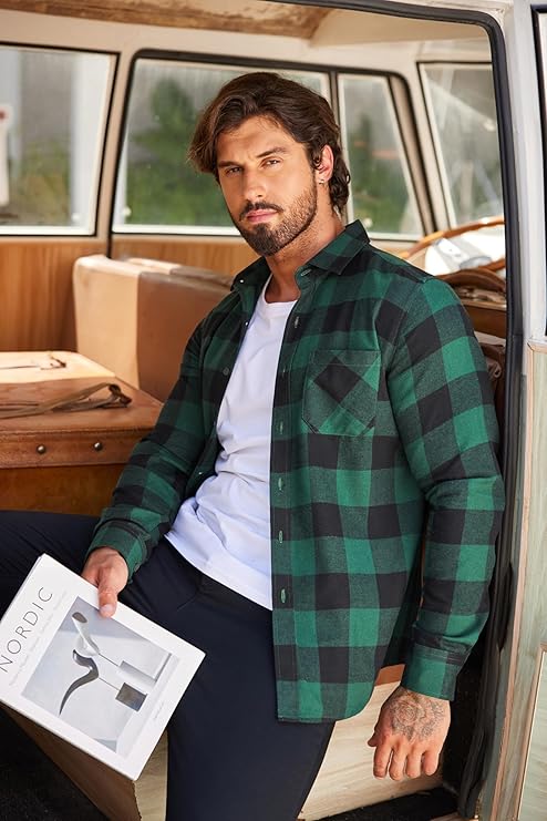 COOFANDY Men's Flannel Plaid Shirts Long Sleeve Button Down Shirts Casual Fall Shirt Jacket