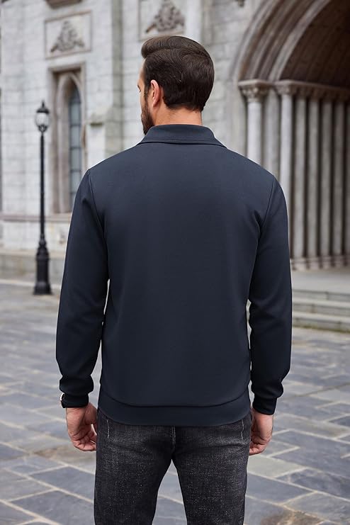 COOFANDY Mens Quarter Zip Pullover Mock Neck Sweatshirt Long Sleeve Sweater Polo Half Zip Pullover with Pocket