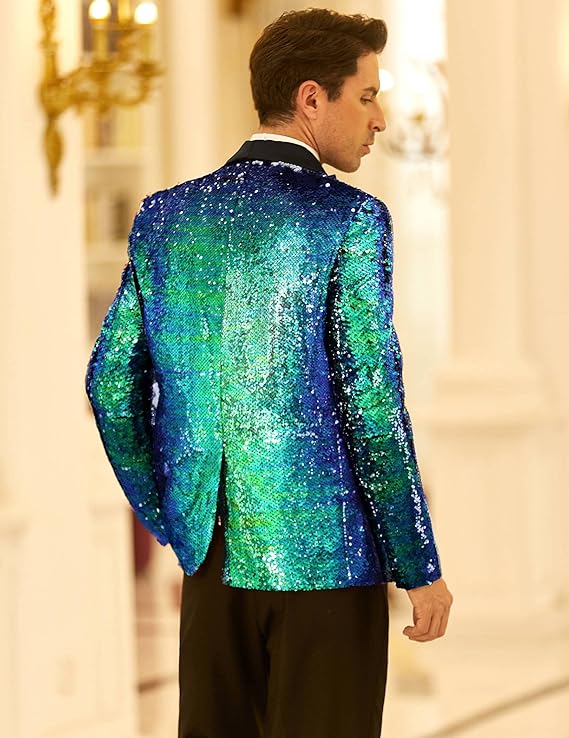 COOFANDY Men's Shiny Sequin Blazer Irish Holiday Party Prom Dinner One Button Suit Jacket