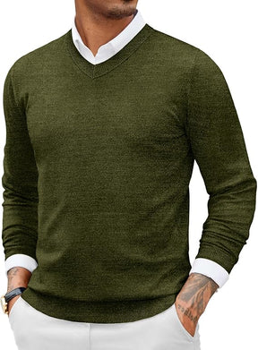 COOFANDY Men Casual V Neck Sweater Ribbed Knit Slim Fit Long Sleeve Pullover Top