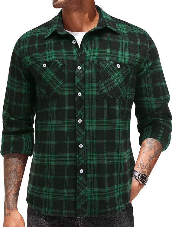 COOFANDY Flannel Plaid Shirts Long Sleeve Button Down Shirt