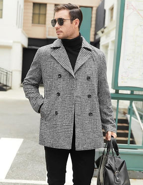 COOFANDY Men's Double Breasted Pea Coat Winter Overcoat Short Trench Coat Notched Collar