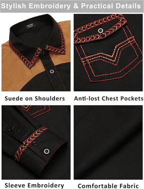 COOFANDY Western Cowboy Shirt Long Sleeve Slim Fit