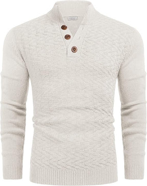COOFANDY Men Mock Neck Button Sweater Casual Knitted Sweaters Fashion Henley Sweater