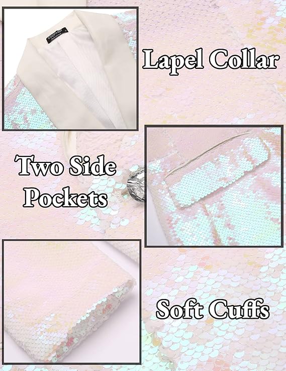 COOFANDY Men's Shiny Sequin Blazer Irish Holiday Party Prom Dinner One Button Suit Jacket