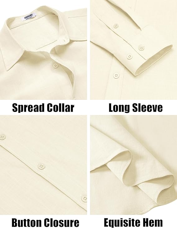 COOFANDY Men's Casual Button Down Shirts Long Sleeve Cotton Beach Wedding Shirt Summer Linen Shirt for Men