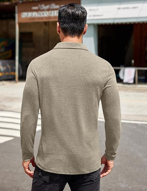 COOFANDY Men's Long Sleeve Polo Shirt Casual Dress Button Polo T Shirt with Pocket Basic Lightweight Collared Golf Shirt