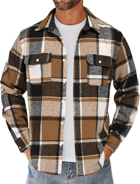 COOFANDY Men's Flannel Shirts Long Sleeve Cotton Plaid Shirt Jacket Casual Button Down Shirt with Pockets