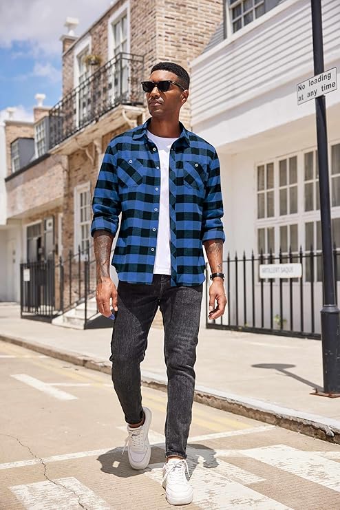 COOFANDY Flannel Plaid Shirts Long Sleeve Button Down Shirt