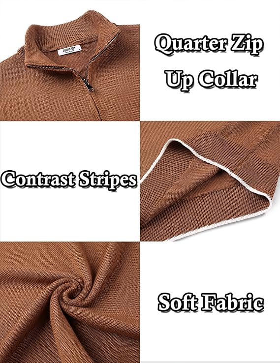 COOFANDY Men's Quarter Zip Up Pullover Slim Fit Lightweight Mock Neck Long Sleeve Sweaters