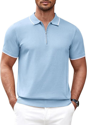 COOFANDY Men's Zipper Polo Slim Fit Shirt Knitted Spiral Cuffs Basic Tee