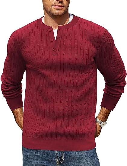 COOFANDY Men's Knit Henley Sweater Long Sleeve Button Down Fall Sweaters and Pullovers
