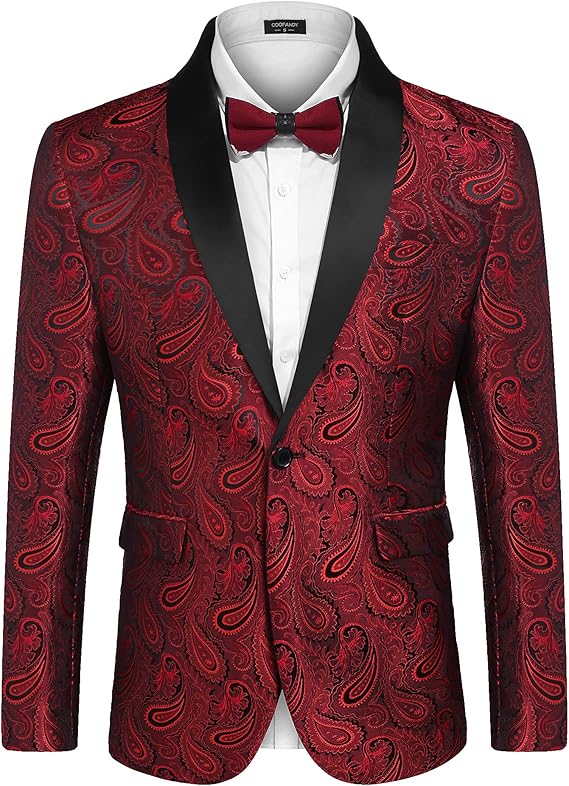 COOFANDY Mens Floral Tuxedo Jacket Paisley Shawl Lapel Suit Blazer Jacket for Dinner,Prom,Wedding