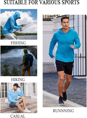 COOFANDY Mens UPF 50+ Hoodie Shirts Long Sleeve Rash Guard Sun Protection Fishing Shirts Lightweight Quick Dry Hoodies