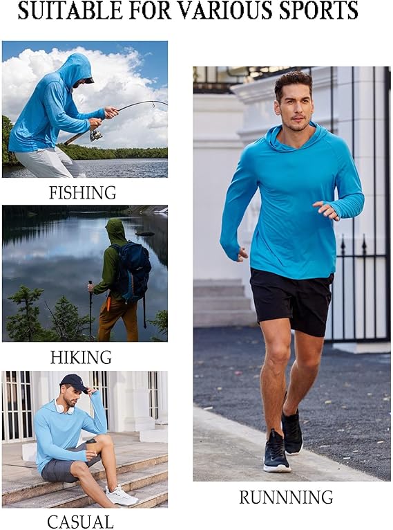 COOFANDY Mens UPF 50+ Hoodie Shirts Long Sleeve Rash Guard Sun Protection Fishing Shirts Lightweight Quick Dry Hoodies