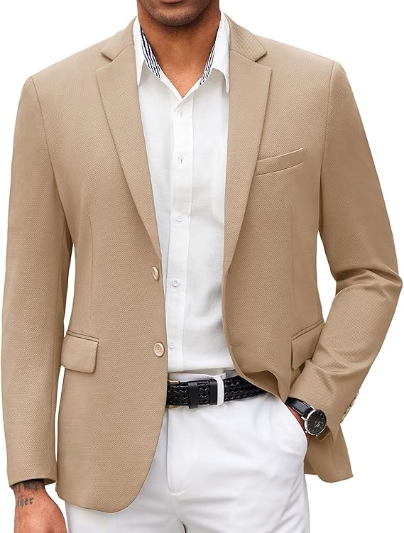 COOFANDY Men's V-Neck Slim Fit Blazer with Button Pockets