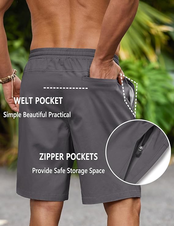 COOFANDY Mens 9" Casual Shorts with Zipper Pocket Elastic Waist Drawstring Chinos Short Summer Lightweight Cotton Shorts