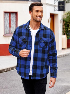 COOFANDY Men's Faux Shearling Lined Flannel Shirt Jacket Long Sleeve Button Up Fleece Plaid Shirts S-XXL
