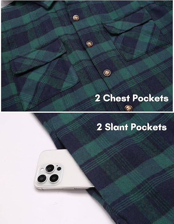 COOFANDY Men's Plaid Hoodie Flannel Shirt Jacket Long Sleeve Casual Fashion Button Shirts