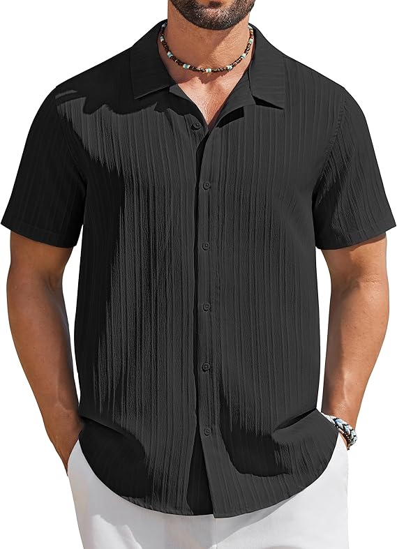 COOFANDY Men's Short Sleeve Casual Button Down Shirts Textured Summer Beach Shirt