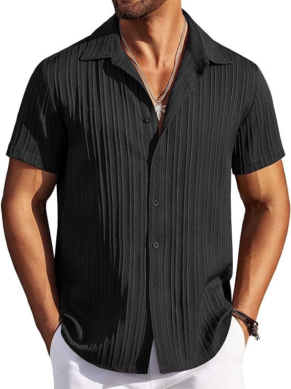 COOFANDY Men's Casual Button Down Shirts Short Sleeve Textured Summer Beach Shirts