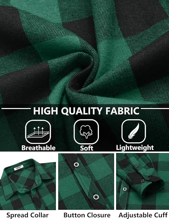 COOFANDY Men's Flannel Plaid Shirts Long Sleeve Button Down Shirts Casual Fall Shirt Jacket