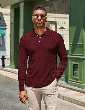 COOFANDY Men's Casual Polo Shirts Long Sleeve Textured Knit Tee Shirt Wrok Tshirts